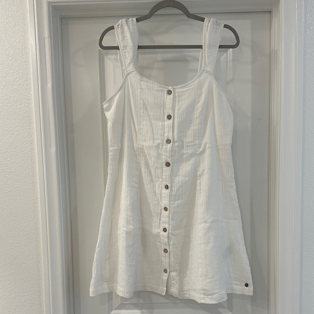 Roxy Mini Dress Womens Large White Gauze Button Front Back Tie Sun Dress NEW